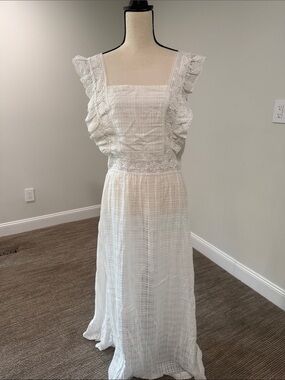 Anthropologie White Lace-Trim Maxi Dress- dreamy sheer white dress XL